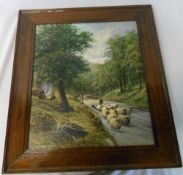 Oil on canvas, circa 1880 by C W Middleton. Sheep drover and gypsy camp, signed and framed 20.5" x
