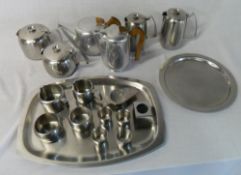 Old Hall stainless steel part tea service, egg cups, trays, Piquet ware etc
