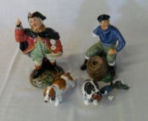 Royal Doulton Town Crier (damaged), Lobster Man (damaged) and two Royal Doulton dog figures