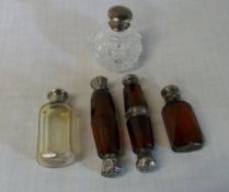 5 scent bottles, 2 with silver hallmarks