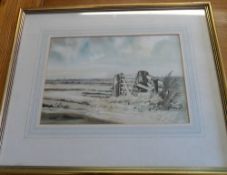 Framed water colour of a Norfolk landscape by Keith Johnson