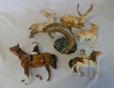 6 Beswick figures inc deer, horse & riders etc (all damaged)