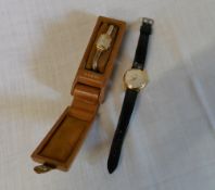 9ct gold Omega watch in case and one other watch