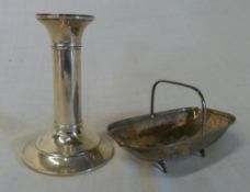 Silver candlestick and basket, London 1901