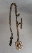 Chain with T bar & medallion marked 9ct gold, approx weight 13g