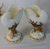 Pr of Royal Worcester nautilus shells (one damaged)