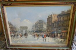 Oil on canvas of a Parisian street scene