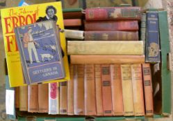 Box of Just Willliam books & other old fiction books & a book on Erol Flynn