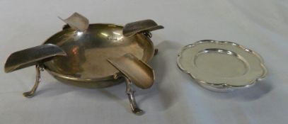 Silver ashtray & miniture silver salver, London 1876-1900