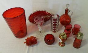 Various cranberry glass inc lighter, goblet etc