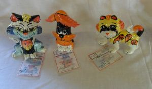 3 Lorna Bailey limited edition figures 'Dreamer the Cat 18/50', 'Quiffy the Cat 35/50' & 'Romeo