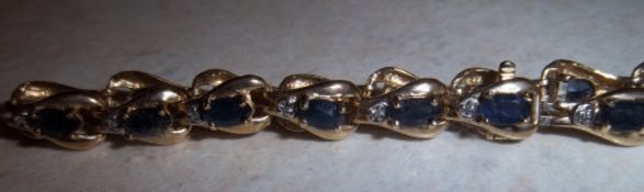 10ct foreign gold sapphire & diamond bracelet, size approx 8 inches