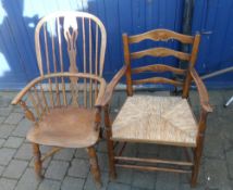 Windsor chair & rush seated ladder back chair