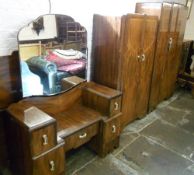 4pc Art Deco bedroom suite comprising of dressing table, his & hers wardrobe & double bed frame