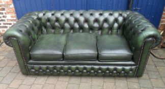 Green leather 3 seater Chesterfield sofa