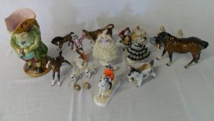 Ceramic figures inc Toby style jug, horses, foals etc