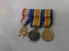 Miniture set of WW1 medals inc War Medal, Victory Medal & 14-15 Star, unmarked