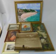 Various pictures and prints inc hunt scene, spanish woman, Bamburgh Castle etc