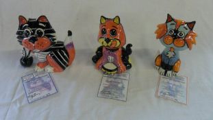3 Lorna Bailey limited edition figures 'Rooney the Cat 47/75', 'Scrumptious the Cat 17/50' & '