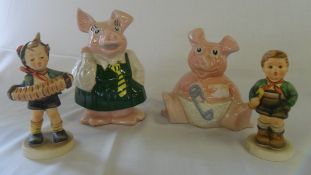 2 Geobel figures and 2 Wade Natwest pig money boxes