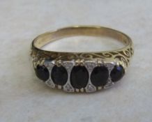 9ct gold sapphire & diamond ring - size approx U