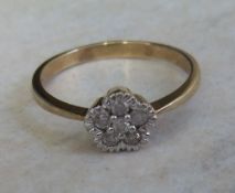 9ct gold & diamond flower ring - size approx T