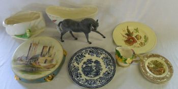 Clarice Cliff jug, plates, Sylvac budgie vase etc