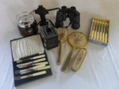 Miranda binoculars, Kodak Brownie, S.P cutlery etc