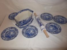 Lg Spode Italian planter, 6 side plates and a rolling pin & 6 Queen Albertine pasta bowls