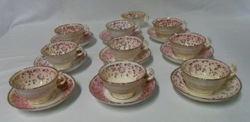 9 Lustre tea cups & saucers and one extra lustre cup