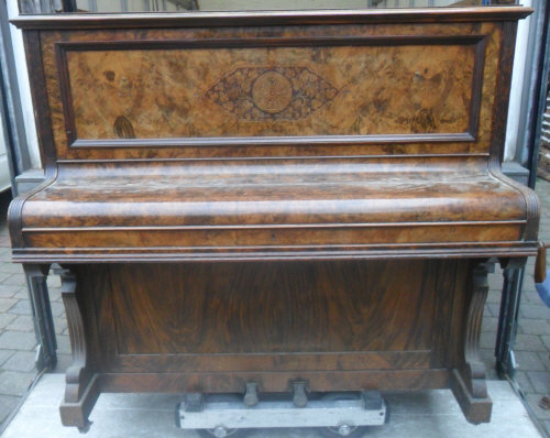 Burr walnut veneered sterndale up right piano