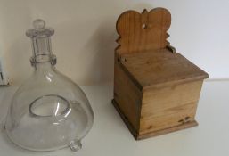 Glass Vict fly catcher & wooden salt box