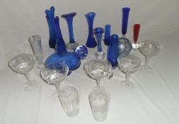 Glassware inc blue coloured glass, paperweight etc