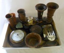 Treen items inc barometer, hand mirror etc