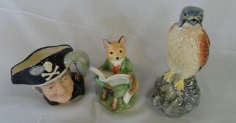 Royal Doulton 'Long John Silver' character jug, Beswick Kestrel & Border fine arts 'Foxy-whiskered