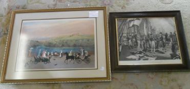 Modern print of a victorian leisure scene signed by Helen Bradley & a edwardian print 'Nelson's last