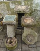 Bird bath, sundial pillar, sharpening stone, daffodil plaque etc