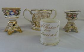 2 Royal Crown Derby pot purri's (missing lids) (af) & 19th cent cup (Present from Norwich) & a