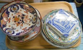 Various plates inc Royal Crown Derby, Delft style tiles etc