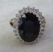 9ct gold sapphire & diamond ring - size approx S