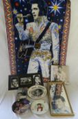 Elvis Presley memorabilia inc collectors plates, mirror clock, video etc