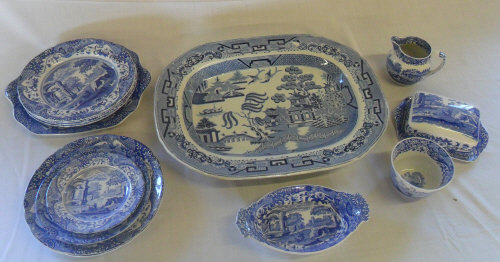 Blue & white meat dish, plates etc , some Spode