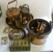 Various copper items inc kettle, bucket, plates etc