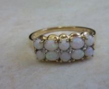 9ct gold opal & diamond ring - size approx U