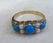 9ct gold turquoise & pearl ring - size approx U