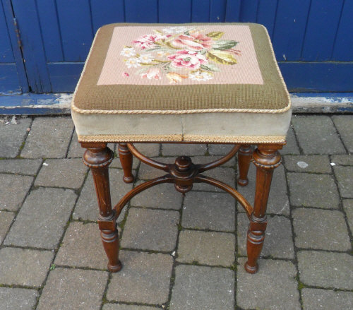 Reproduction tapestry walnut stool