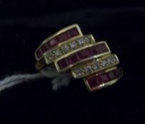 14ct gold foreign ruby & diamond ring - size approx O