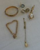 9ct gold Swiss made ladies wrist watch & 9ct gold chain bracelet with padlock, gold plated bracelet,