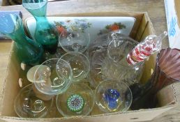 Glassware inc thermometer, vases, paperweights etc