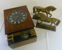 USSR clock & 2 brass and cast iron horse door stops